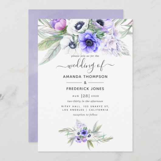 Pastel Violet Floral Wedding Einladung (Vorne/Hinten)