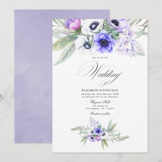 Pastel Violet Floral Wedding Einladung (Vorne/Hinten)
