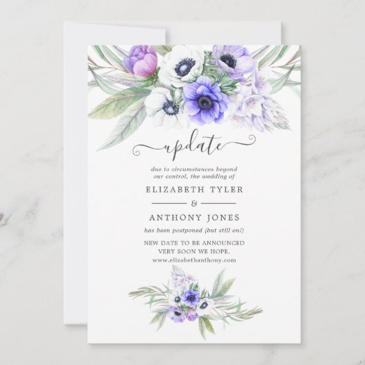 Pastel Violet Floral Wedding Update Einladung (Vorderseite)