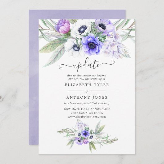Pastel Violet Floral Wedding Update Einladung (Vorne/Hinten)