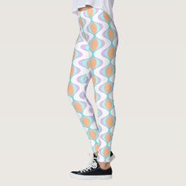Pastel Violet Orange Aqua Blue Ogee White Waves Leggings