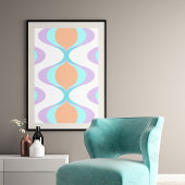 Pastel Violet Orange Aqua Blue Ogee White Waves Poster