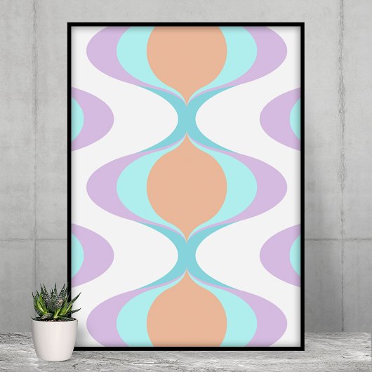 Pastel Violet Orange Aqua Blue Ogee White Waves Poster