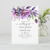 Pastel Violet Poppy Floral Wedding Einladung (Stehend Vorderseite)