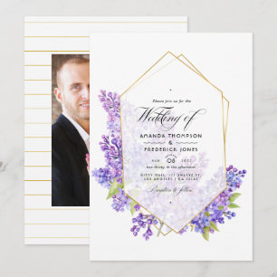Pastel Violet und Gold Geometric Herbarium Hochzei Einladung