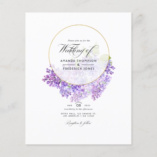 Pastel Violet und Gold Geometric Herbarium Hochzei Flyer (Vorne)