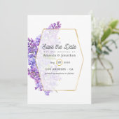 Pastel Violet und Gold Geometric Herbarium Hochzei Save The Date (Stehend Vorderseite)