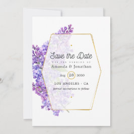 Pastel Violet und Gold Geometric Herbarium Hochzei Save The Date