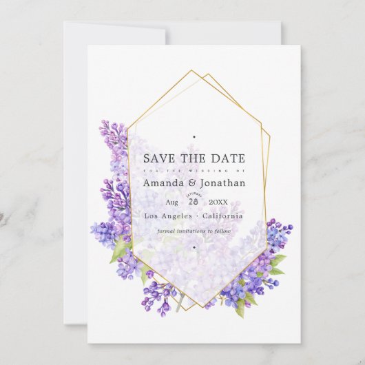 Pastel Violet und Gold Geometric Herbarium Hochzei Save The Date (Vorderseite)