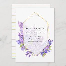 Pastel Violet und Gold Geometric Herbarium Hochzei Save The Date