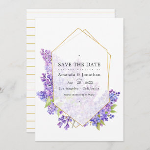 Pastel Violet und Gold Geometric Herbarium Hochzei Save The Date