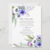 Pastel Violet und Plum Floral Bat Mitzvah Einladung (Vorderseite)