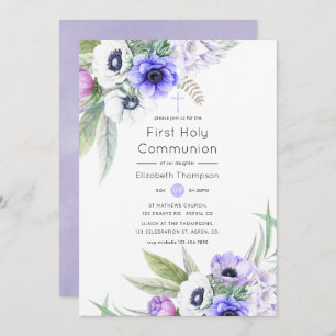 Pastel Violet und Plum Floral Heilige Kommune Einladung