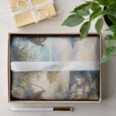 Pastel von 2 Ruderbooten am Ufer in Küstensicht Seidenpapier (Geschenk)