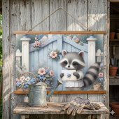 Pastel-Waschbär-Briefgarten Wandteppich Mit Holzrahmen
