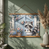Pastel-Waschbär-Briefgarten Wandteppich Mit Holzrahmen