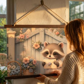 Pastel-Waschbär-Briefgarten Wandteppich Mit Holzrahmen