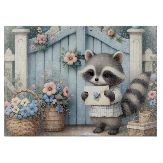 Pastel-Waschbären-Briefgarten Schneidebrett (Vorderseite)