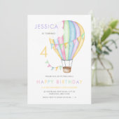 Pastel Wasserfarbe Heißluftballon Kind Geburtstag Einladung (Stehend Vorderseite)