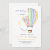 Pastel Wasserfarbe Heißluftballon Kind Geburtstag Einladung (Vorne/Hinten)