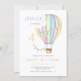 Pastel Wasserfarbe Heißluftballon Kind Geburtstag Einladung