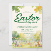 Pastel-Wasserfarben-Hasen-Oster-Eier-Suche-Frühstü Einladung (Vorderseite)