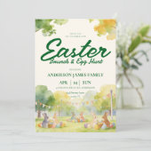 Pastel-Wasserfarben-Hasen-Oster-Eier-Suche-Frühstü Einladung (Stehend Vorderseite)