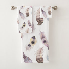 Pastel Wasserfarben Stammfedern Muster Badhandtuch Set