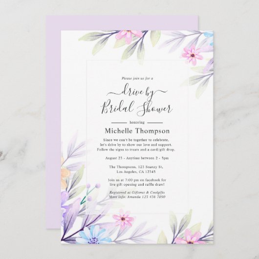 Pastel Wasserfarbenflorlaufwerk durch Dusche Einladung (Vorne/Hinten)