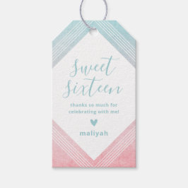 Pastel Watercolor 16 . Geburtstag Danke Aqua Geschenkanhänger