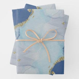 Pastel Watercolor Abstraktes Marmormuster Blau Geschenkpapier Set