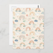 Pastel Watercolor Baby Announcement Card | Rainbow Postkarte (Vorne/Hinten)