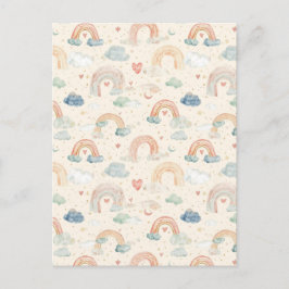 Pastel Watercolor Baby Announcement Card | Rainbow Postkarte