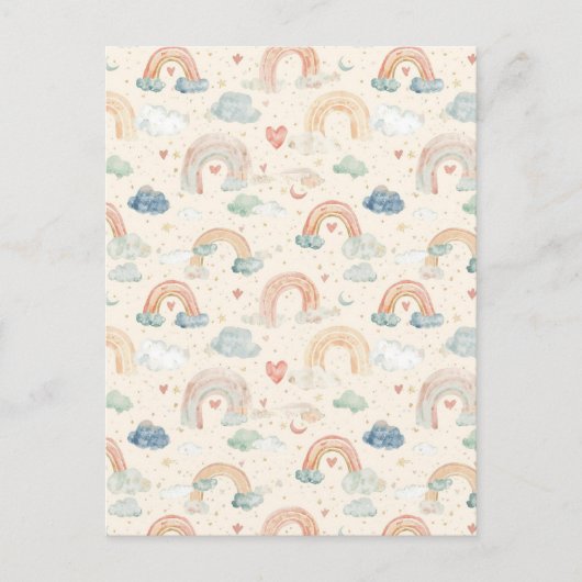 Pastel Watercolor Baby Announcement Card | Rainbow Postkarte (Vorderseite)