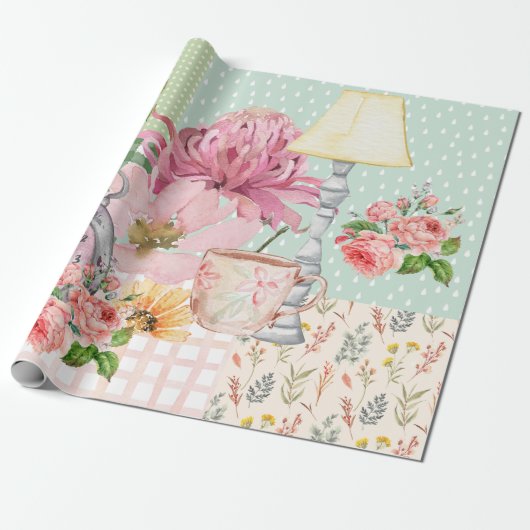 Pastel watercolor background Botanical Birthday Geschenkpapier (Ungerollt)