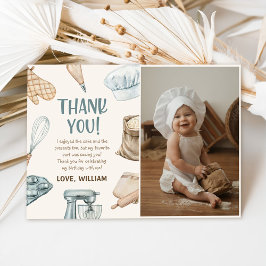 Pastel Watercolor Baking Boy Geburtstag Foto Dankeskarte