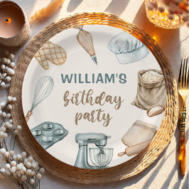 Pastel Watercolor Baking Boy Geburtstag Pappteller