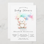 Pastel Watercolor Bear Babydusche Einladung (Vorne/Hinten)