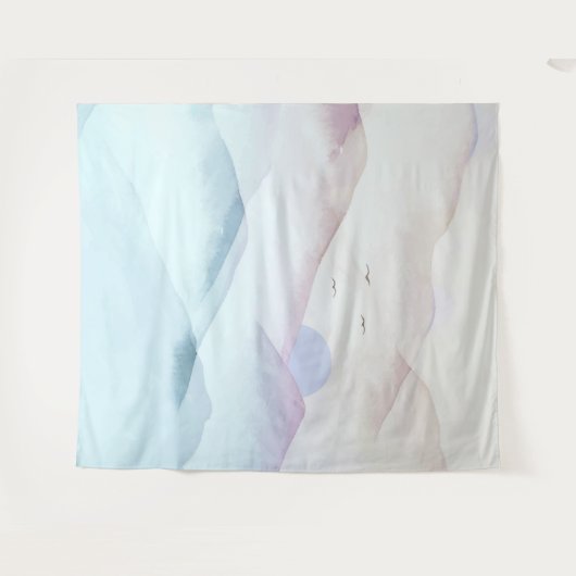 Pastel Watercolor Berge Landschaft Tapisserie Wandteppich (Vorderseite (Horizontal))