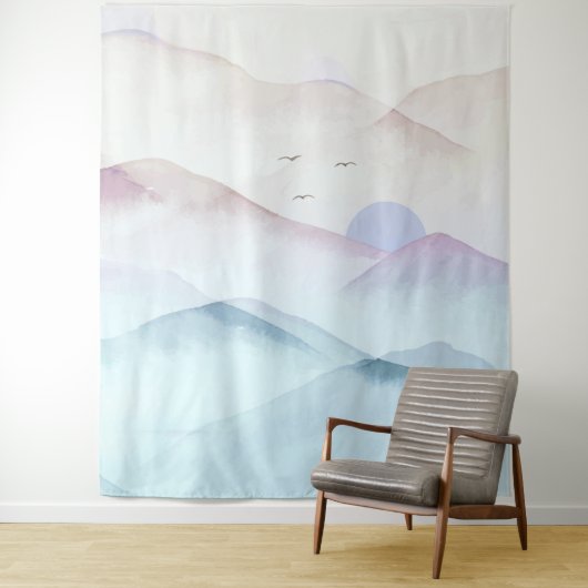 Pastel Watercolor Berge Landschaft Tapisserie Wandteppich (Beispiel)