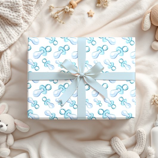 Pastel Watercolor Blue Baby Boy Schnuller Geschenkpapier