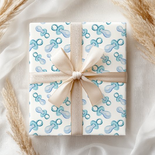 Pastel Watercolor Blue Baby Boy Schnuller Geschenkpapier