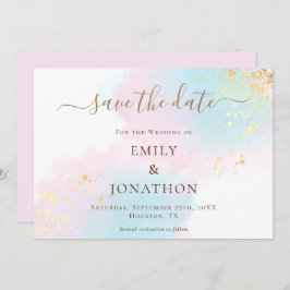Pastel Watercolor Blue Gold Pink Wedding Save The Date