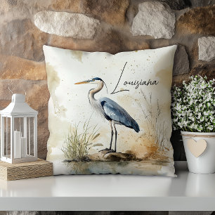 Pastel Watercolor Blue Heron Louisiana Staat Kissen