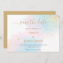 Pastel Watercolor Blue Pink Gold Wedding