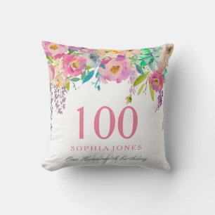 Pastel Watercolor Blume 100. Geburtstag GIft Kissen