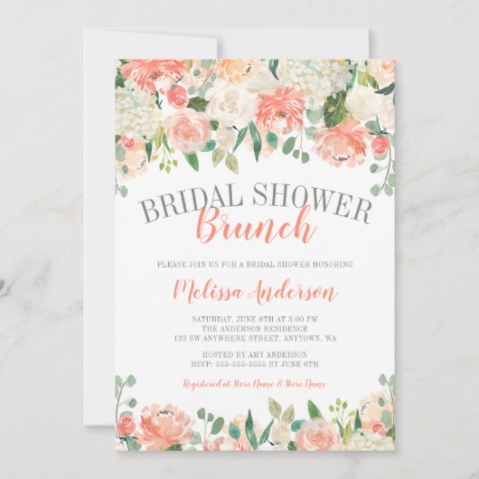 Pastel Watercolor Blume Brunch Brautparty Einladung (Vorderseite)