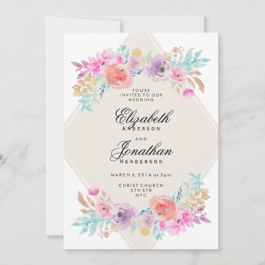 Pastel Watercolor Blume Hochzeit Einladung (Vorderseite)