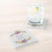 Pastel Watercolor Blume Hochzeitskranz Glasuntersetzer (Schrägansicht)