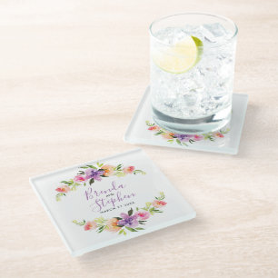 Pastel Watercolor Blume Hochzeitskranz Glasuntersetzer